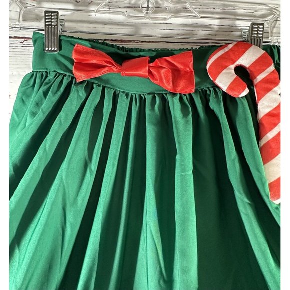 New Love & Let Love Candy Cane Skater Skirt Tinsel Trim Juniors Size XS Green - Picture 7 of 16